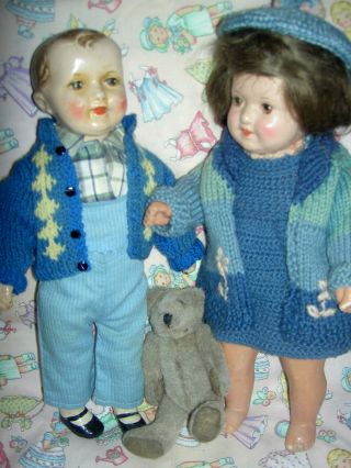 Darling,  Rare Pair Jessie Mccutcheon Raleigh Child Dolls,  C1916,  Exhibit Models