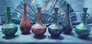 Old Chinese Qing Dynasty Antique Bronze Enameled Vases
