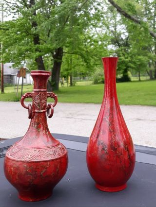 Old Chinese Qing Dynasty Antique Bronze Enameled Vases 2