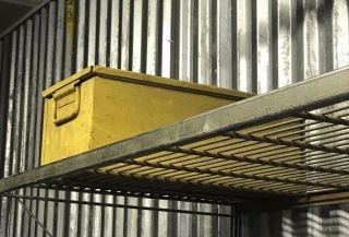 (6) Vintage Yellow Industrial Stacking Metal Storage Bins 20 