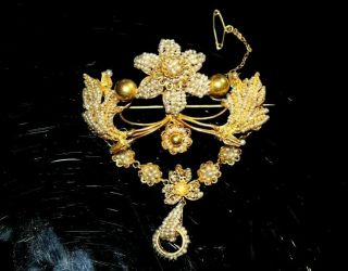 RARE EXQUISITE HUGE ANTIQUE GEORGIAN HIGH CARAT GOLD SEED PEARL BROOCH / PIN. 2