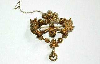 RARE EXQUISITE HUGE ANTIQUE GEORGIAN HIGH CARAT GOLD SEED PEARL BROOCH / PIN. 3