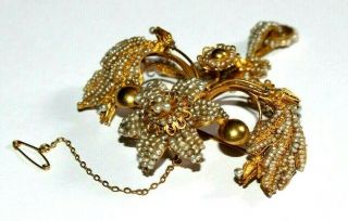 RARE EXQUISITE HUGE ANTIQUE GEORGIAN HIGH CARAT GOLD SEED PEARL BROOCH / PIN. 7