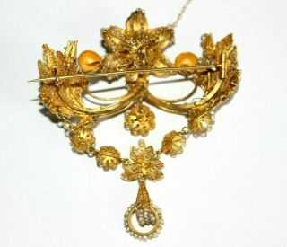 RARE EXQUISITE HUGE ANTIQUE GEORGIAN HIGH CARAT GOLD SEED PEARL BROOCH / PIN. 8