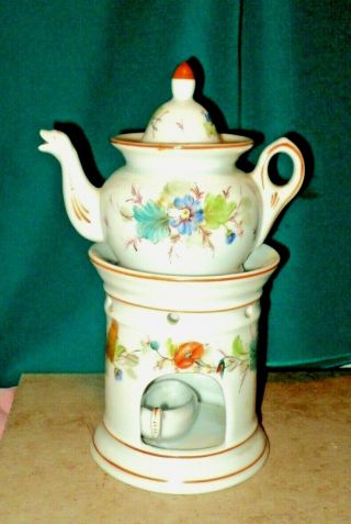 Old Paris French Porcelain Tisaniere Veillese Teapot Warmer Serves Floral Design