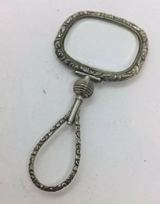 Antique Victorian Silver Tone Repousse Magnifying Glass Fob Pendant