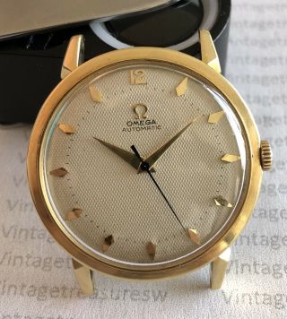 Vintage Omega Cal 354 Ref 2710 Sc 18k Yelow Solid Gold Year 1952 Honeycomb Dial