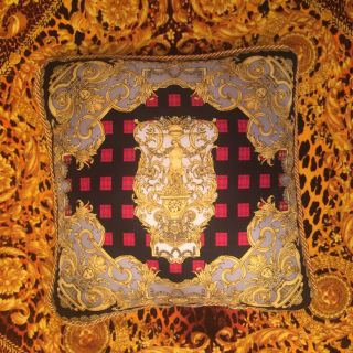 RARE Vtg Gianni Versace silk pillow Made in Italy medusa tartan plaid 6