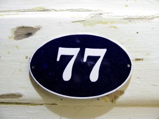 Vintage Enamel Porcelain Sign House Door Oval Number 77 - 16 X 10 Cm/ 6.  3 X 3.  9