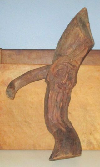 VINTAGE HAND CARVED WOOD FACE TREE SPIRIT GNOME SIGNED AUSTRIA 2