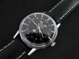 VINTAGE ZODIAC MOONPHASE TRIPLE CALENDAR BLACK DIAL AUTOMATIC STEEL 11