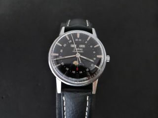 VINTAGE ZODIAC MOONPHASE TRIPLE CALENDAR BLACK DIAL AUTOMATIC STEEL 2