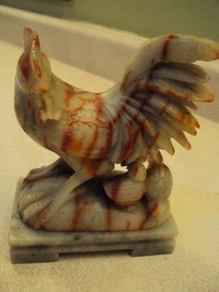 Vintage Soapstone Rooster Slag Glass Orange/soapstone Figurine China Carved?