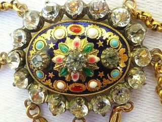 Antique 1830 French Bressan Bresse Enamel Black Dot Paste Gold & Silver Necklace