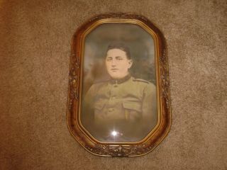 Vintage Ornate Gesso Wood Framed Picture Of Ww1 Soldier