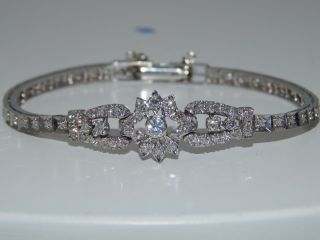 . 71 Tcw Art Deco Diamond Bracelet G - H/si1 - 2 14k White Gold Stunning Estate