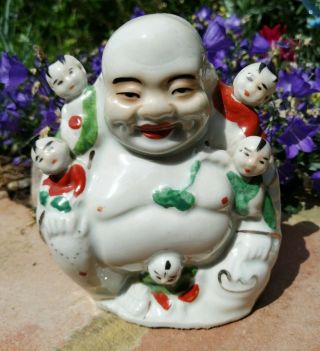 Antique Chinese Porcelain Happy Laughing Buddha Famille Rose Enamels 2