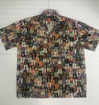 Rare Vintage Playboy Button Up All Over Print Single Double Sided Pornstar Sz M