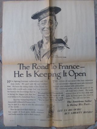 1918 Two Wwi Liberty Loan Adverts - " The Road To France - He Is Keeping It Open "