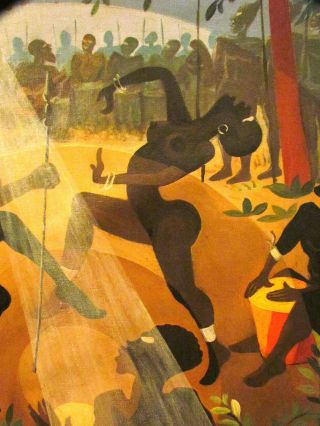 ANTIQUE OIL PAINTING CANVAS BLACKAMOOR AFRICAN AMERICAN SIGNED AARON DOUGLAS 7