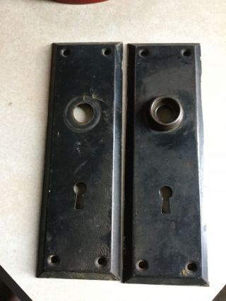 Metal Door Knob Back Plate Escutcheon Key Hole Vintage 7” X 2 1/4”
