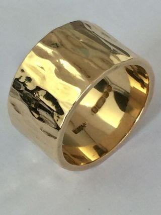Lovely Vintage 9ct Yellow Gold Bark Effect Wide 11mm Band Ring Size J/k A7589
