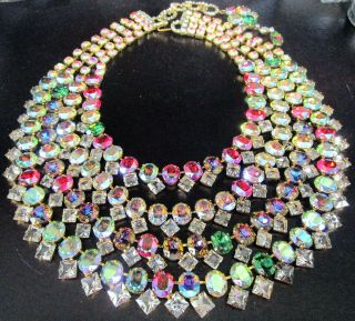 Robert Sorrell Originals Huge Rainbow Ab Rhinestone Bib Necklace