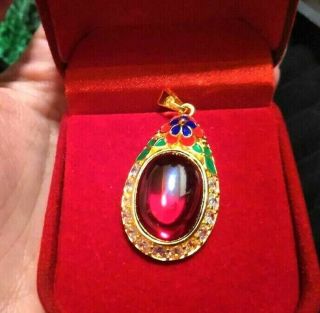 Naga Eye Red Gemstone Crystal Thai Amulet Powerful Lucky Golden Cased Charming
