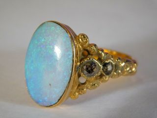 Heavy Stunning Vintage 22ct Gold Opal & Diamond Ring Large Very Good Colour Opal