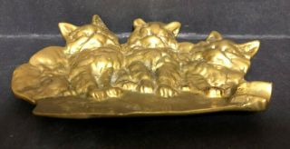 RARE ANTIQUE OLD SOLID BRASS BRONZE 3 CAT KITTENS ASHTRAY PIN DISH COIN TRAY 2