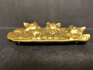 RARE ANTIQUE OLD SOLID BRASS BRONZE 3 CAT KITTENS ASHTRAY PIN DISH COIN TRAY 3