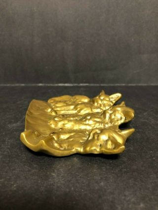 RARE ANTIQUE OLD SOLID BRASS BRONZE 3 CAT KITTENS ASHTRAY PIN DISH COIN TRAY 4