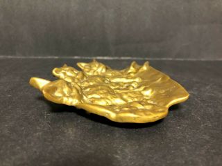 RARE ANTIQUE OLD SOLID BRASS BRONZE 3 CAT KITTENS ASHTRAY PIN DISH COIN TRAY 6