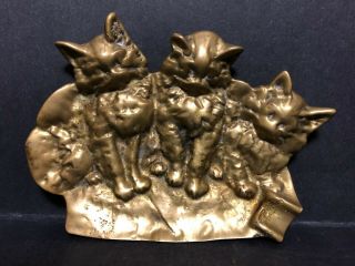 RARE ANTIQUE OLD SOLID BRASS BRONZE 3 CAT KITTENS ASHTRAY PIN DISH COIN TRAY 7