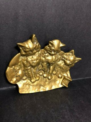 RARE ANTIQUE OLD SOLID BRASS BRONZE 3 CAT KITTENS ASHTRAY PIN DISH COIN TRAY 8