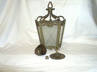 Vintage Antique French Gold Gilt Metal Rococo 5 Glass Ceiling Light/lantern