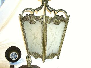 VINTAGE ANTIQUE FRENCH GOLD GILT METAL ROCOCO 5 GLASS CEILING LIGHT/LANTERN 2