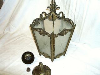 VINTAGE ANTIQUE FRENCH GOLD GILT METAL ROCOCO 5 GLASS CEILING LIGHT/LANTERN 3
