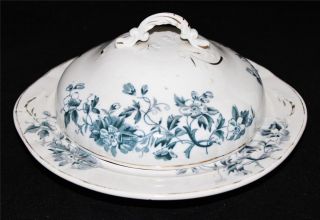 Antique Crescent Pottery Round Covered Butter Dish,  Marked Severn,  Ca 1898