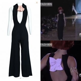 Vintage Gianni Versace Black Jumpsuit With Pink Bow,  Ss 1992 Archive