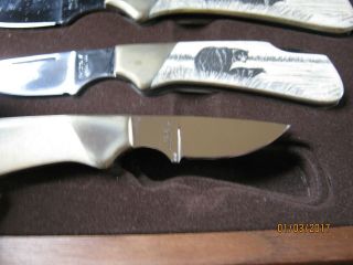 Vintage Knives Kershaw 3 Knife Set Schrimshawed