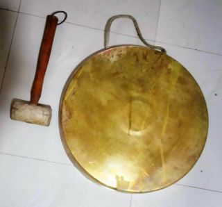 Vintage Nautical Marine Brass Gong With Wooden Hammer