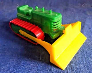 Vintage 1950s Ideal Toys Hard Plastic Bulldozer Tractor Earth Mover Red Yellow