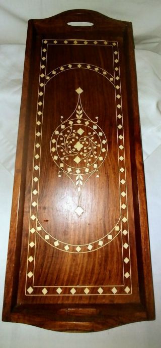 Vintage Rosewood Serving Tray With Mother Of Pearl Inlay And Unique