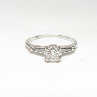 1930s Vintage 14k White Gold 0.  40 Ct European Cut Diamond Solitaire Ring