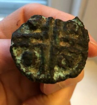 Ancient Byzatine Bronze Seal Christian Cross Bread Stamp C 700 Ad