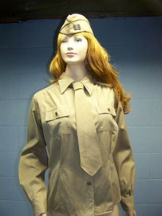 Wwii U.  S.  Army Wac Waac Womans Female Ladys Khaki Shirt And Khaki Tie
