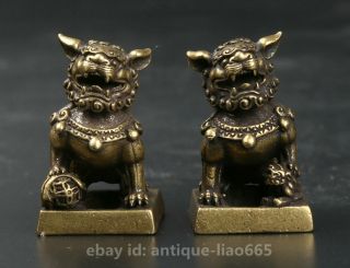31mm Small Curio Chinese Bronze Exquisite Animal Duad Door Lion Leo Statue 狮子