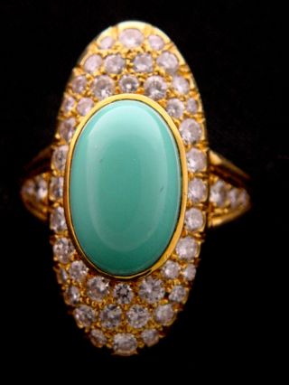 18k Gold & Diamond & Persian Turquoise Ring - Vintage & Gorgeous