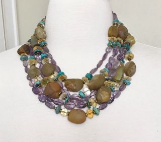 Iradj Moini Quartz,  Semi Precious Stones & Amethyst Multi Strand Necklace